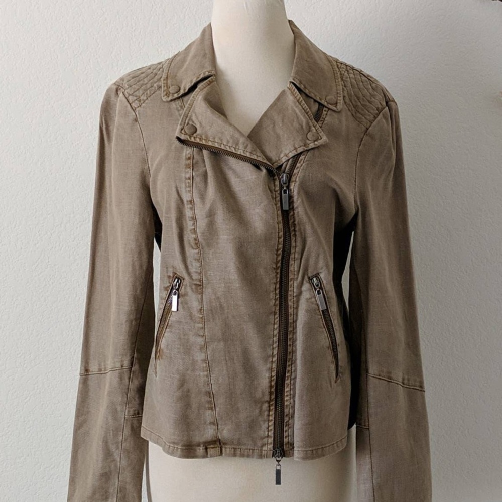 Evereve Level 99 Tan Moto jacket zip front Size S